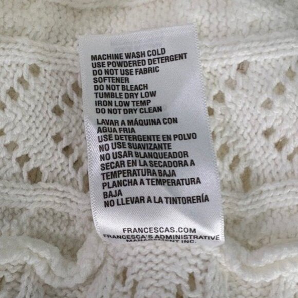 mi ami Francesca's Cable Knit Knotback Sweater Women's S Off White V-Necl L/S - Picture 9 of 10